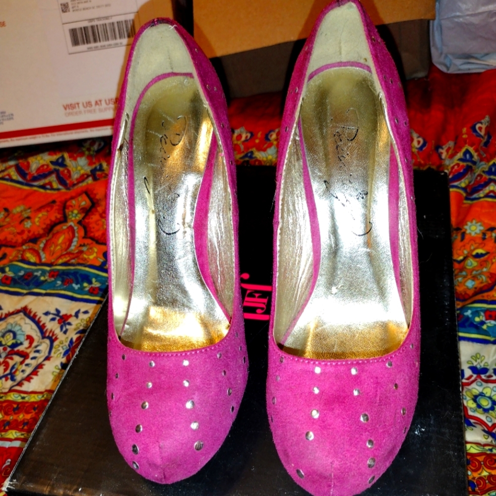 Just Fab Studded suede like Pink Heels